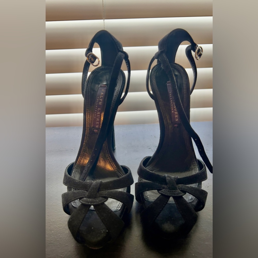 Ralph Lauren Black Suede Strappy High Heel Sandals